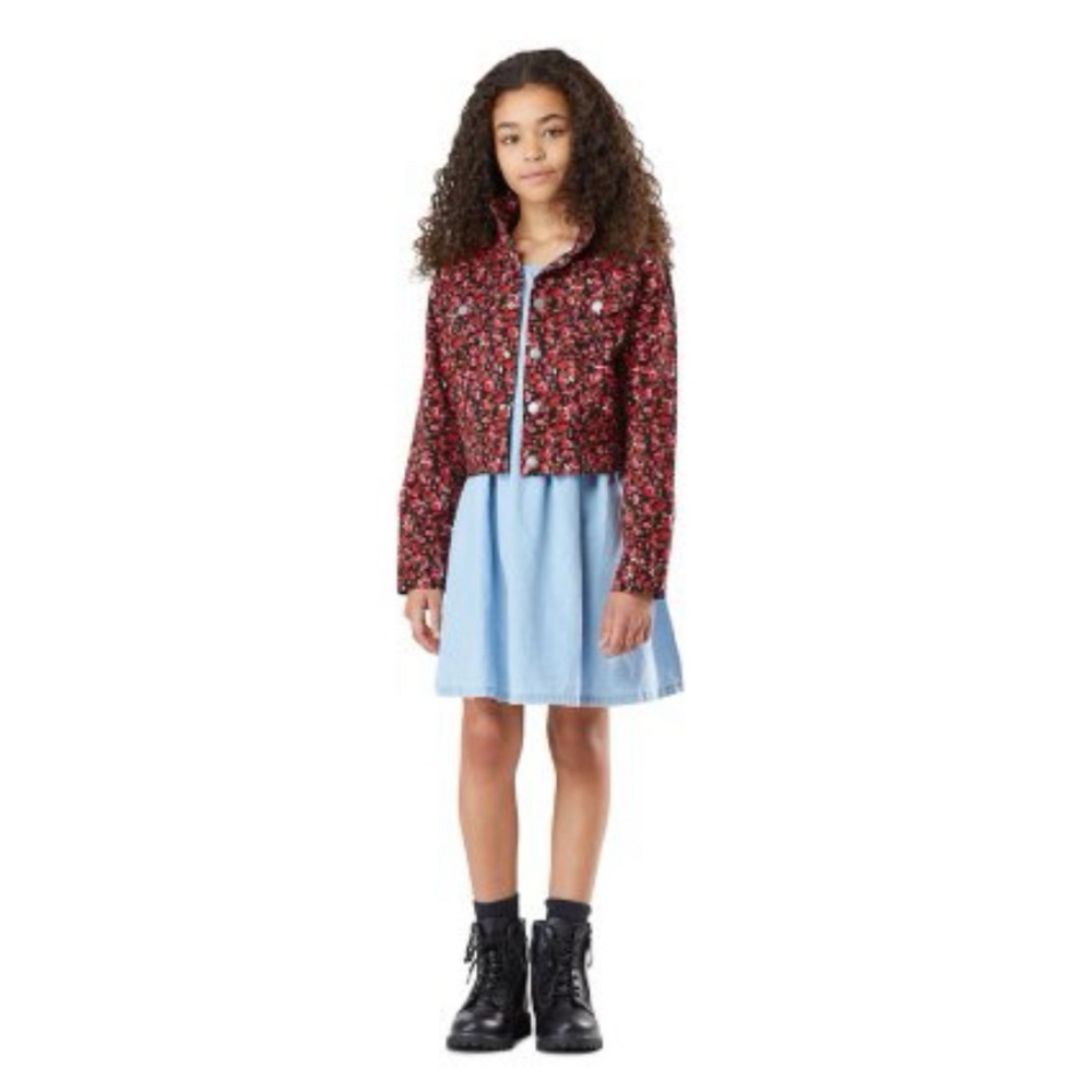 Social Standard by Sanctuary Girls Floral Crop Denim Jacket Large (10-12)